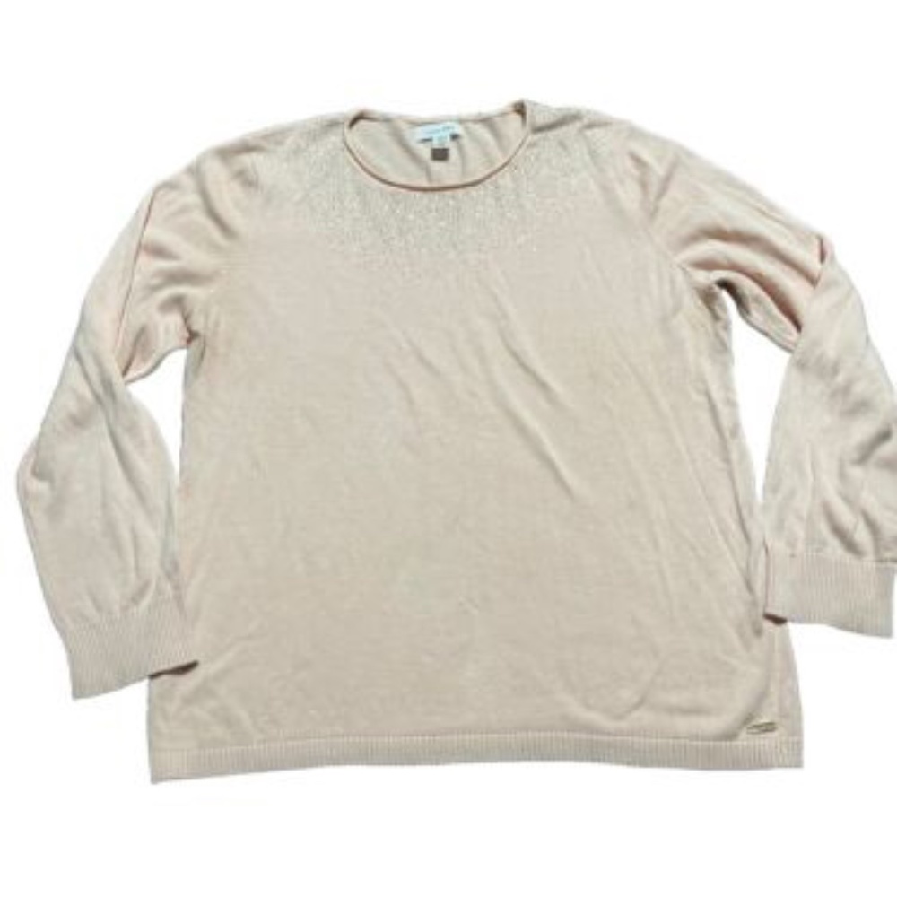 Calvin Klein Womens Pale Pink Sweater With Rhinestone Collar Detail Size XL